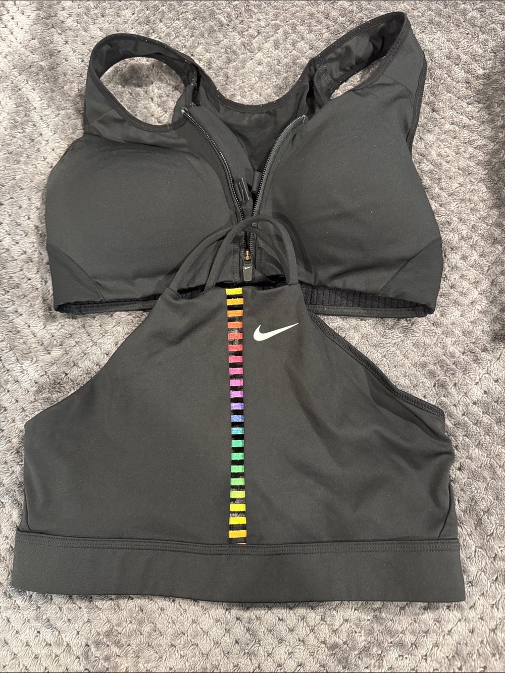 Nike Black Racerback Sports Bra with Vertical Rainbow Stripe